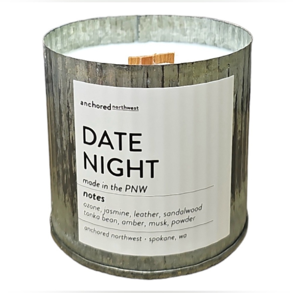New Anchored Northwest Date Night Wood Wick Corrugated Metal Candle - Picture 4 of 4